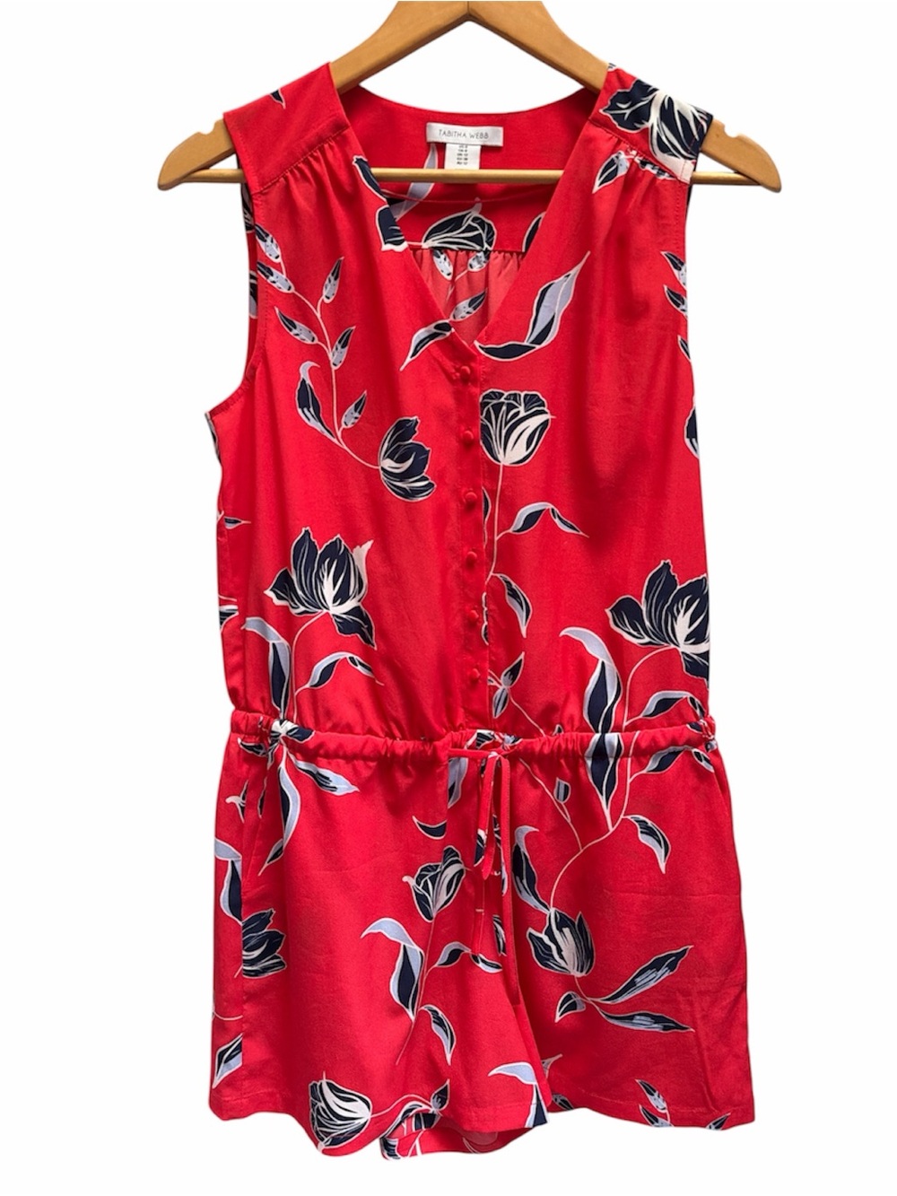 Tabitha Webb Red Floral Sleeveless Romper 4” Size 8/M Summer Casual